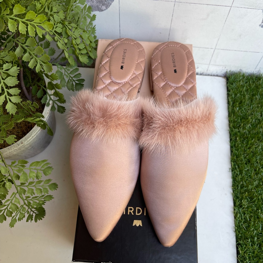 Birdies Vegan Dove slides French Rose (rose gold) blush size 8.5 New in Box - Picture 3 of 6